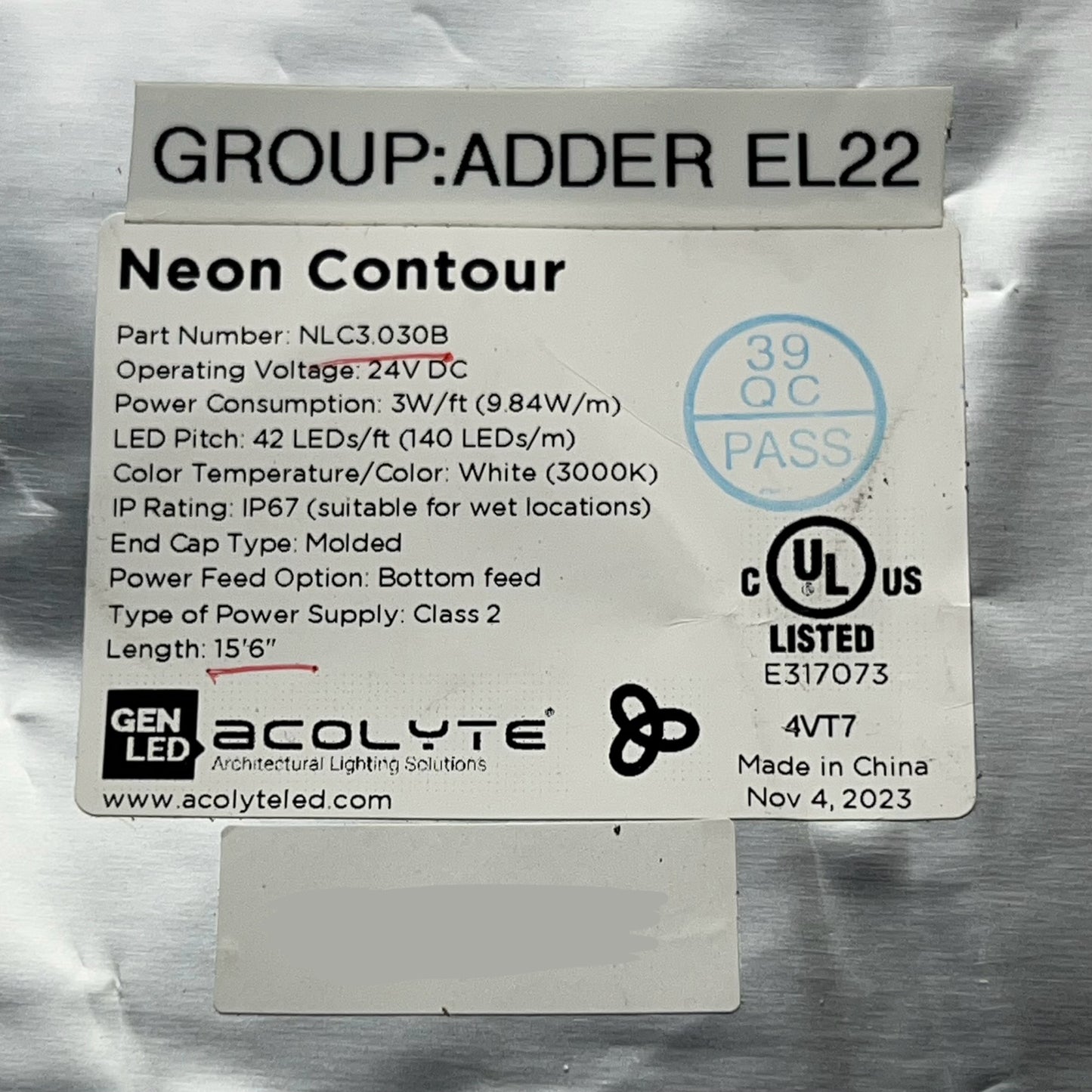 GEN LED ACOLYTE Neon Contour Led Light Strip 15'6" Adjustable Color NLC3.03OB