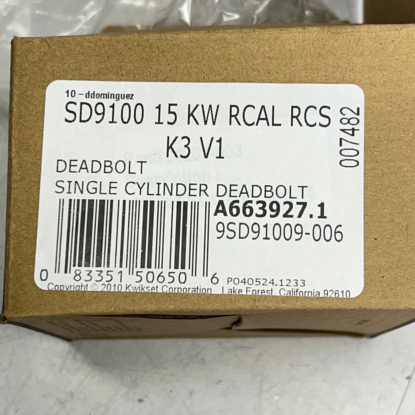 KWIKSET Deadbolt Single Cylinder Deadbolt A663927.1 Satin Nickel 9SD91009-006