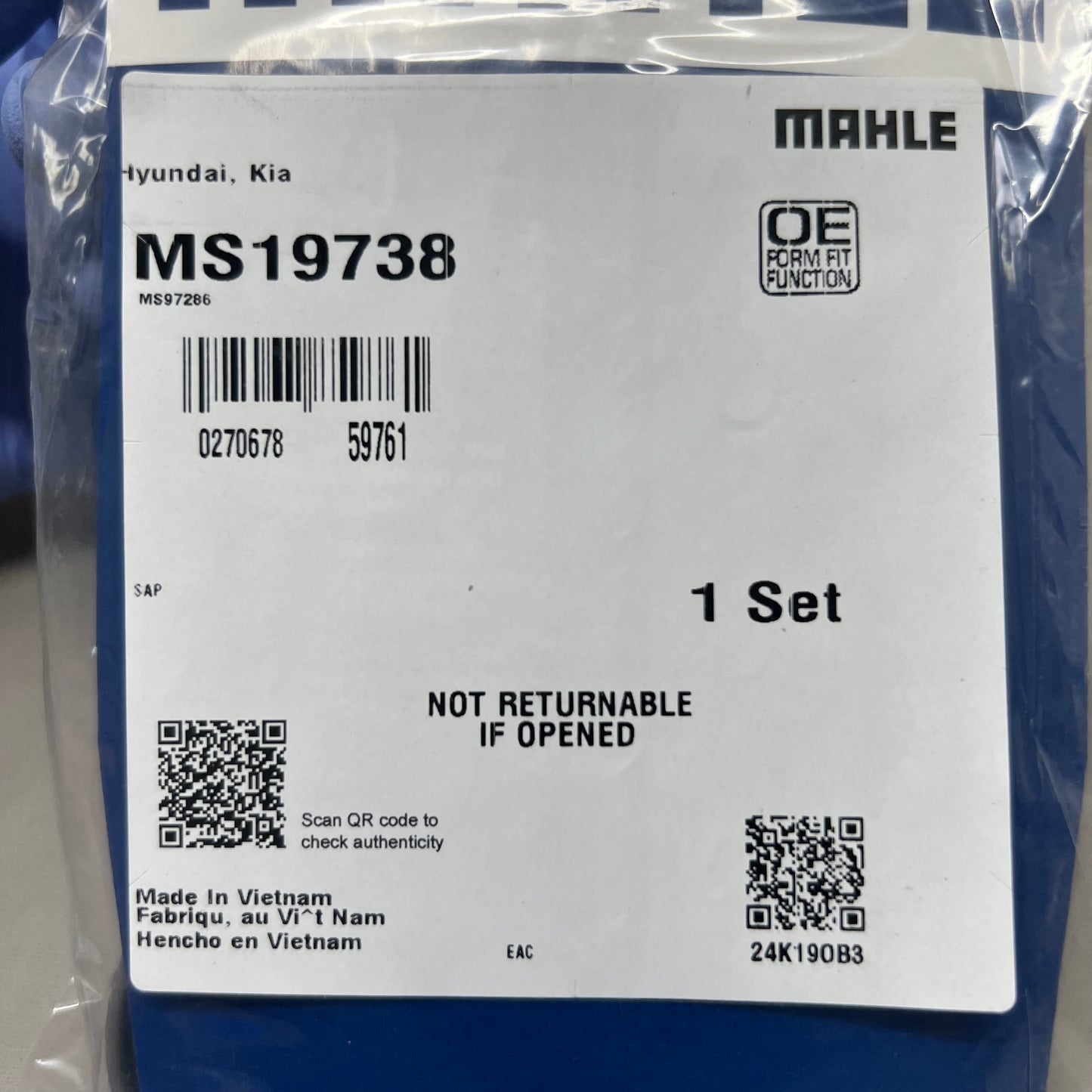 MAHLE Plenum Gasket For Kia & Hyundai MS19738