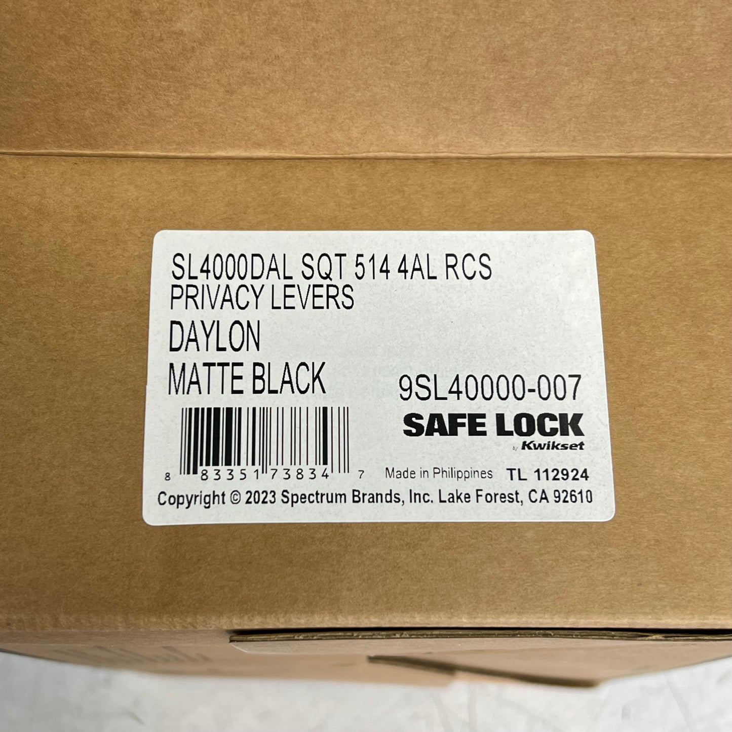 KWIKSET Safe Lock Daylon Passage Ul Adjustable Backset Matte Black 9SL40000-007