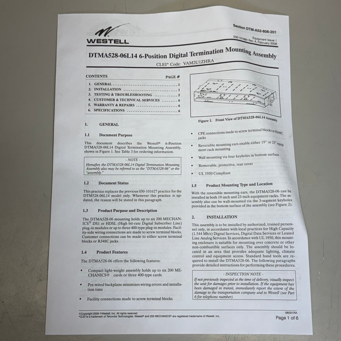 WESTELL Digital Termination Mounting Assembly Sz 17” L x 8.2” W x 2” H Gray