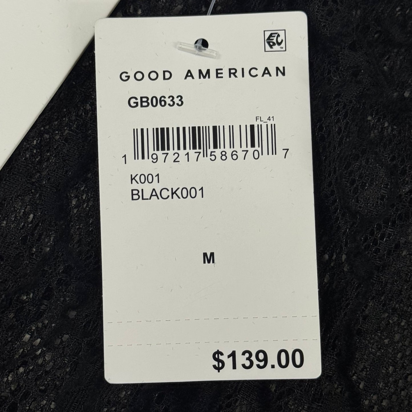 GOOD AMERICAN Mesh Bodysuit Medium Black001 GB0633