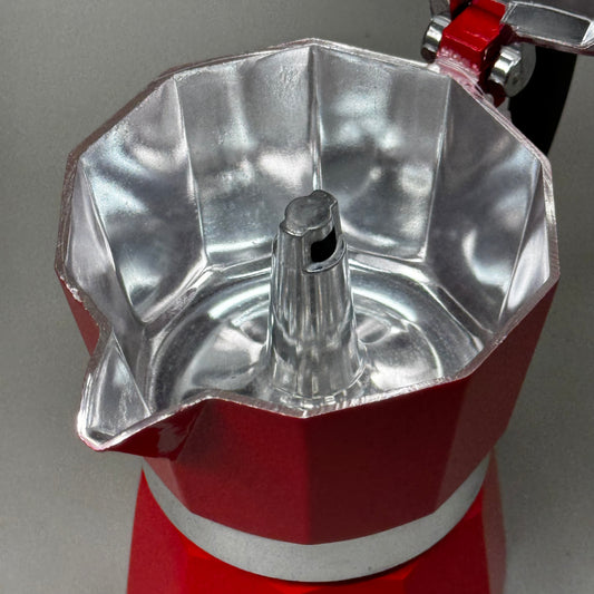 COOK PREP EAT Aluminum Espresso Coffee Stay Cool Handle 3-Cup Capacity Red 33122