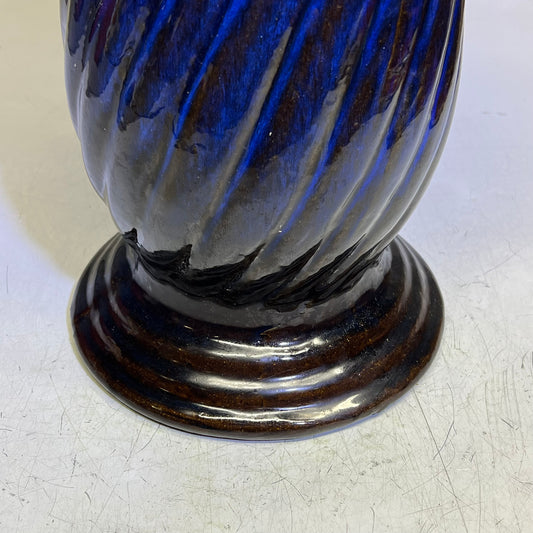 ZA@ Glazed Pottery 2 Piece Swirl Stand Bird Bath 22" L x 20" Dia Deep Blue