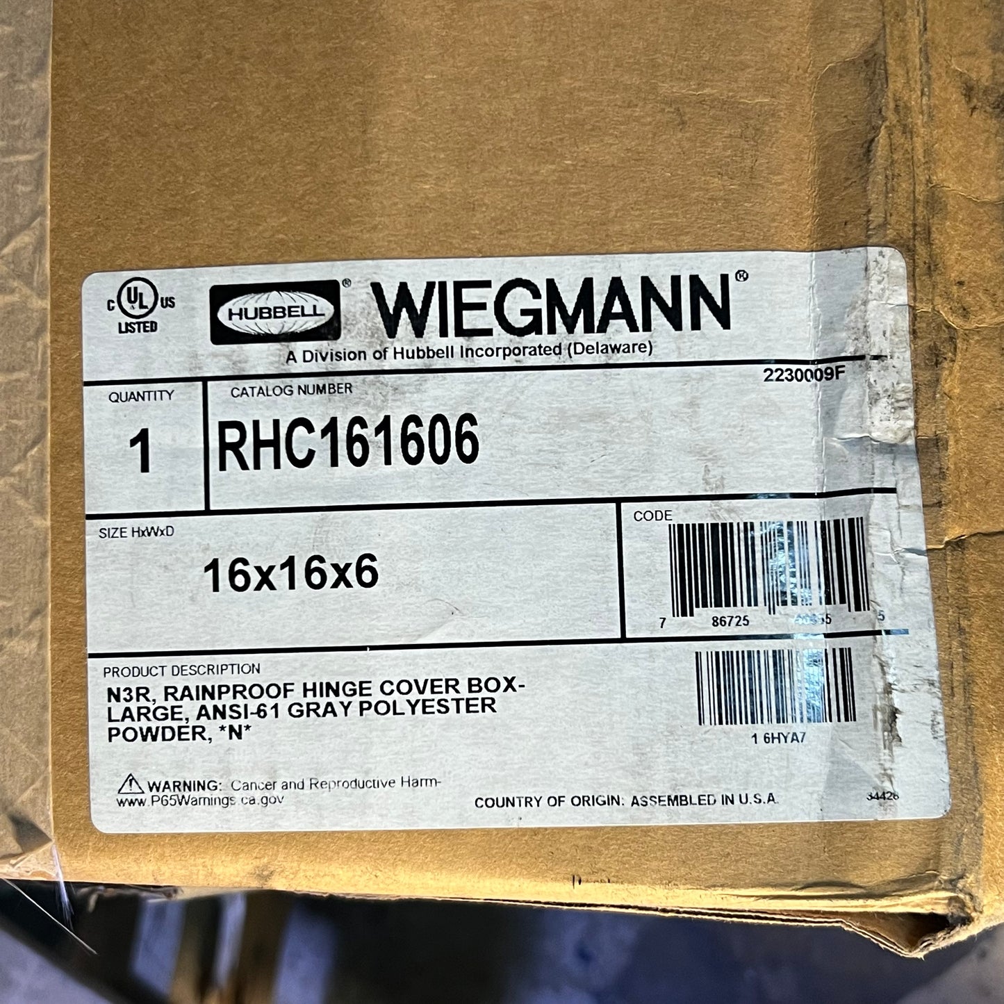 ZA@ WIEGMANN Rainproof Hinge Cover Box Large ANSI-61 Gray Polyester Powder Sz 16" x 16" x 6" A