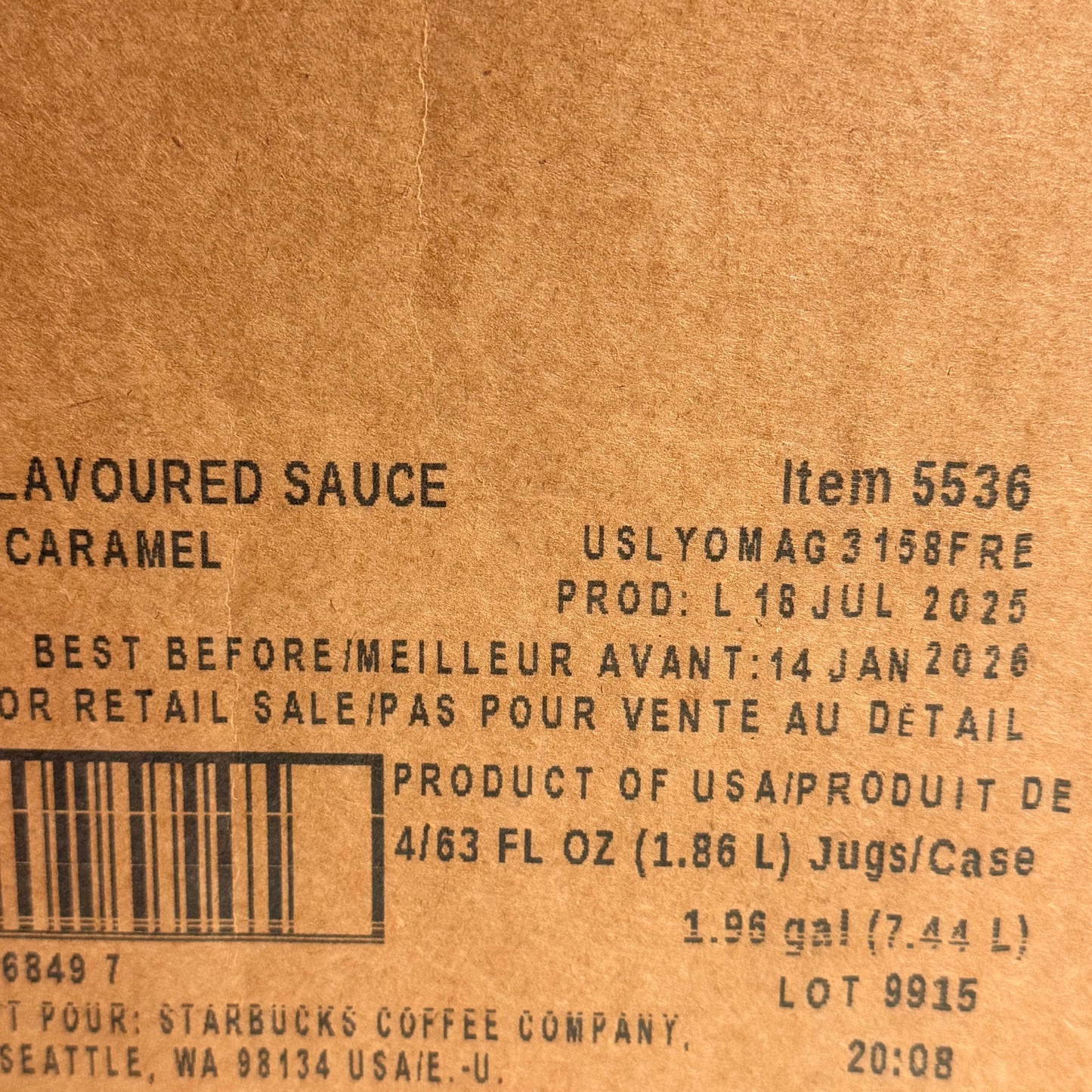 ZA@ STARBUCKS (4 PACK) Fontana Caramel Flavored Sauce (1.86 L/bottle) BB 07/25