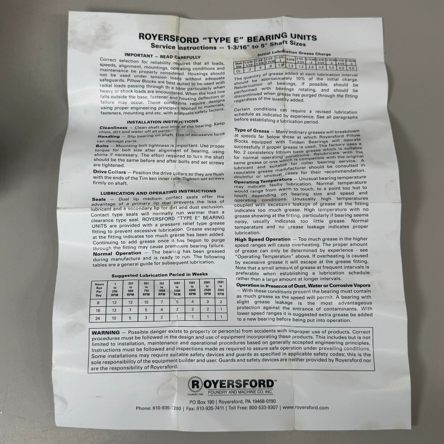 ROYERSFORD TYPE E 2-Bolt Pillow Block Bearing 1-3/4" Dual Locking 20-02-0112