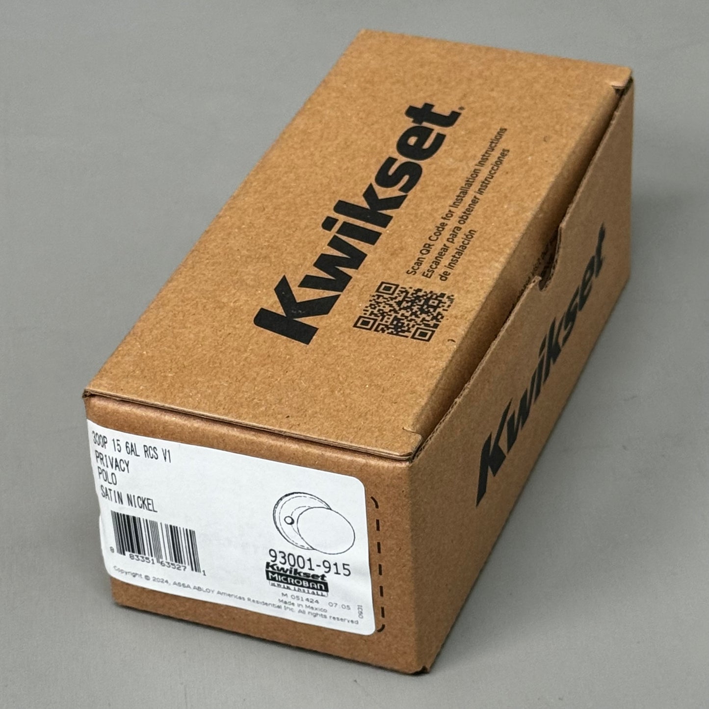 ZA@ KWIKSET Polo Privacy Door Lock 300P 15 6AL V1 1-7/8" Dia Satin Nickel 93001-915