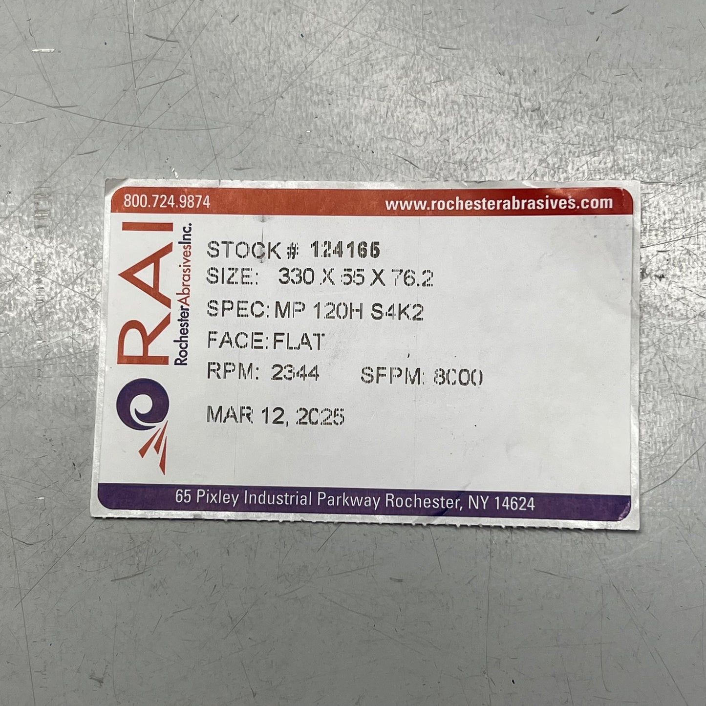 ROCHESTER Grinding Wheel 3" Arbor RPM 2344 330 x 55 x 76.2mm Light Blue 124165