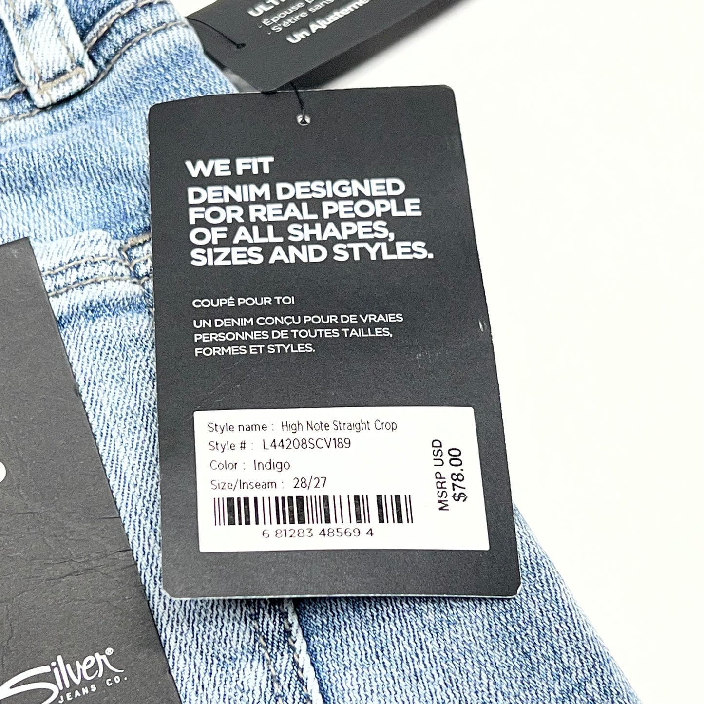 SILVER JEANS CO High Note High Rise Straight Crop Jeans Women's Sz 28/27 Light