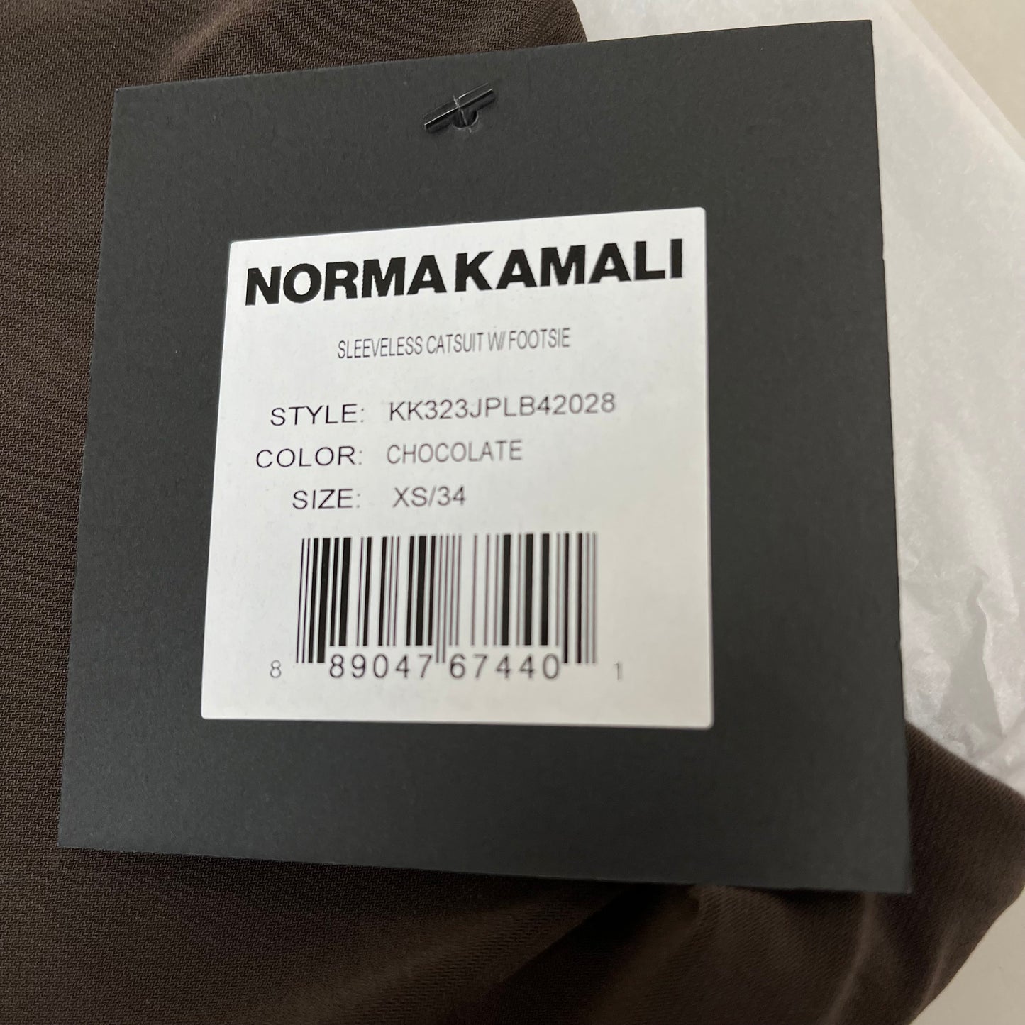 NORMA KAMALI Sleeveless Catsuit w/ Footsie Hidden Zip Women's Sz XS/34 Chocolate