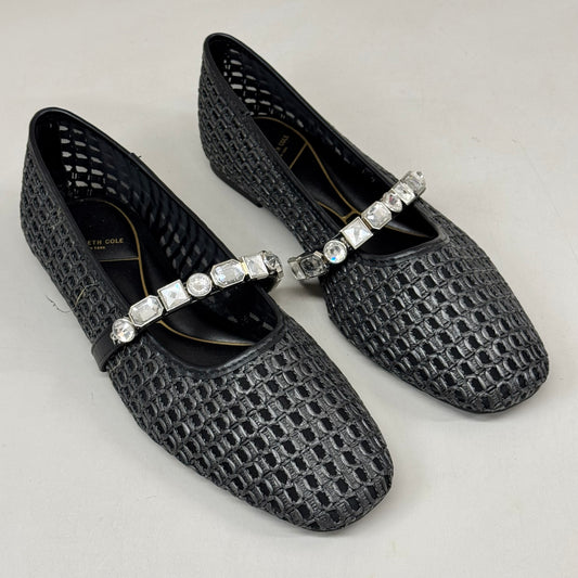 KENNETH COLE New York Zeta Raffia Jewel Jane Flat Women's Sz 10 Black KL25ZMJ01