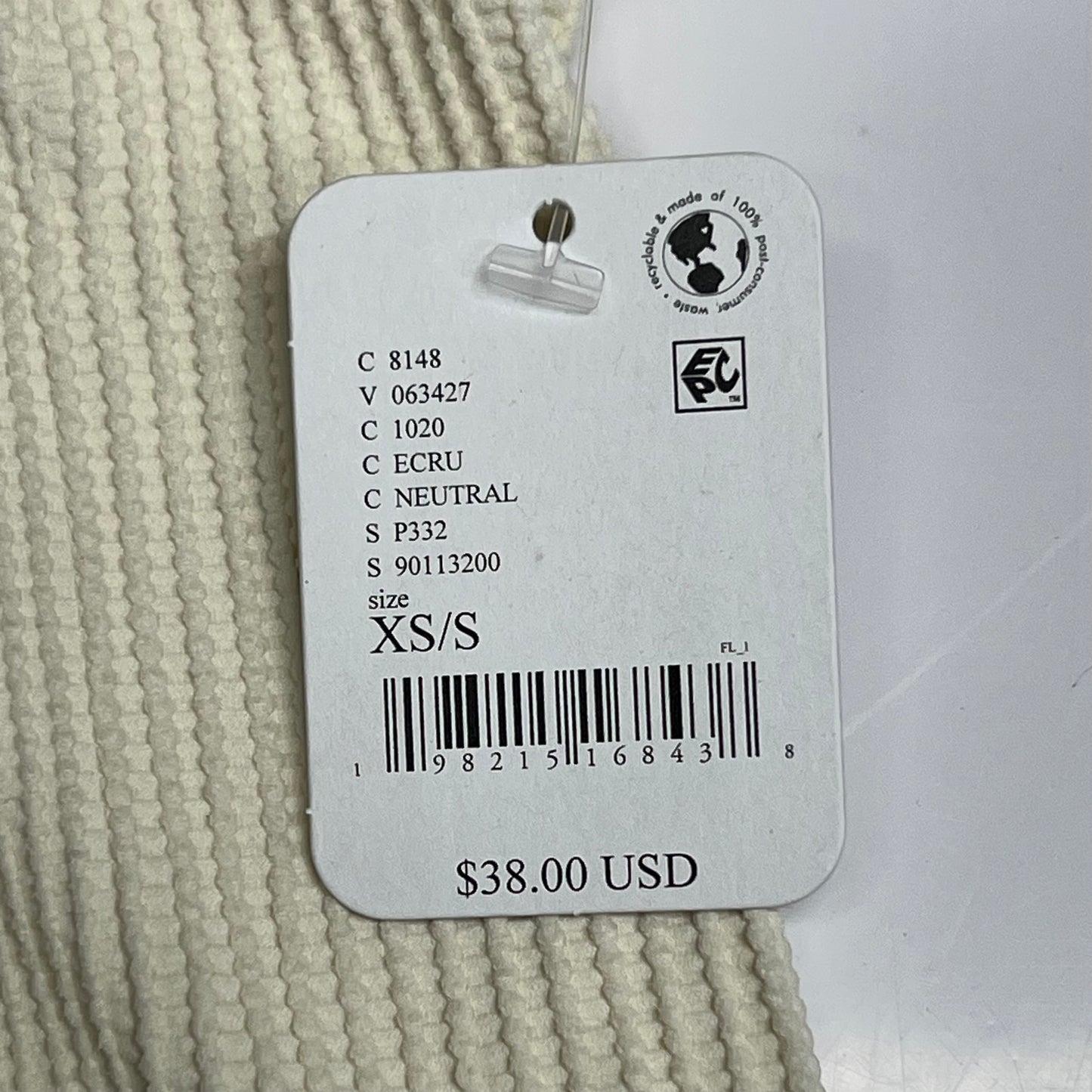 FREE PEOPLE Clean Slate Fitted Seamless Tank Top Women's Sz XS/S Ecru 8148