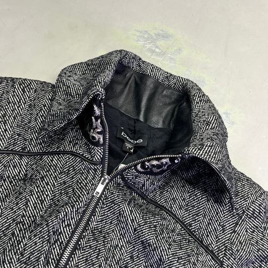 BEBE Under Collar Bling Cropped Wool Sweater Leather Trim Women's Sz S Black