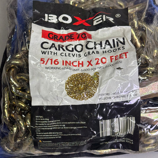 BOXER Cargo Chain With Clevis Grab Hooks Sz 5/16" x 20' Grade 70, Golden