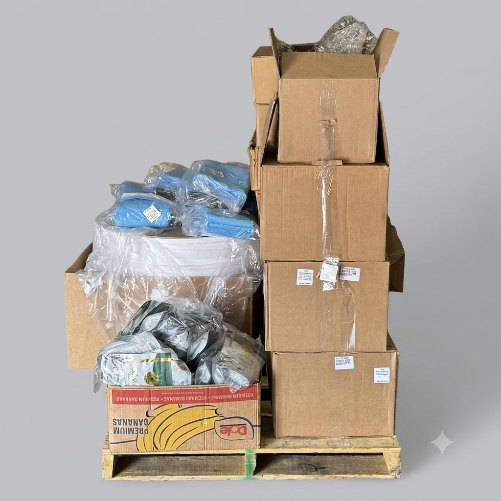 ZA@ Pallet of MIXED Chamomile, Clean up Kit Blue, Industrial Filter Media Roll Grade, Shipping Boxes, Etc… (AS-IS)