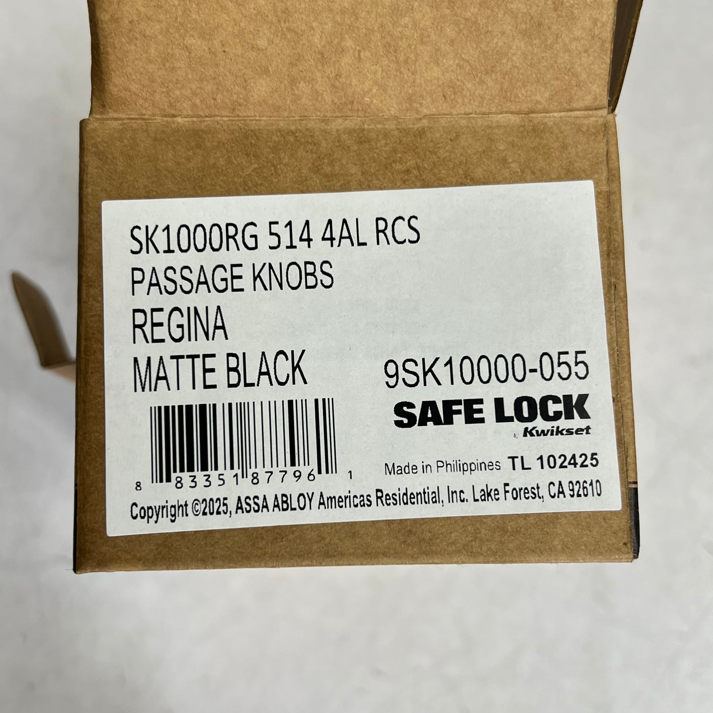 KWIKSET Safe Lock Regina Passage Adjustable Backset Matte Black 9SK10000-055
