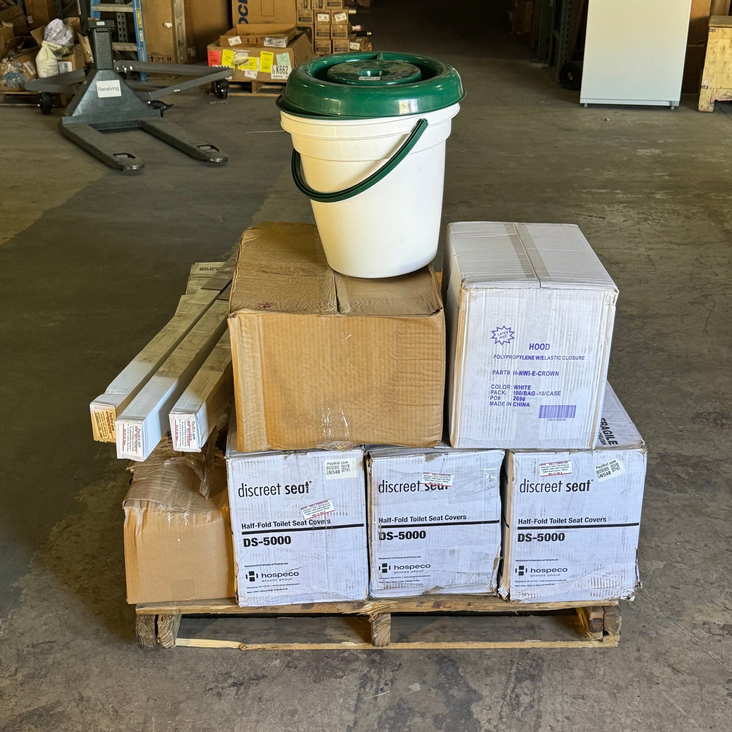 ZA@ Pallet of MIXED Steel Fan Guard Sidewall, Passing Door Hardware, Disp Toilet Seat Covers, Etc... (AS-IS)