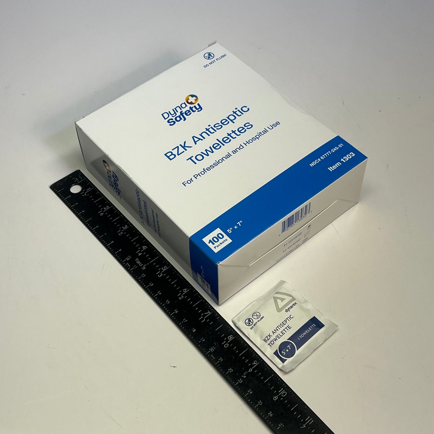 ZA@ DYNAREX (2 PACK, 100 PACKETS EACH) DynaSaftey BZK Antiseptic Towelettes 5"x7" White 1303 BB 03/30 I