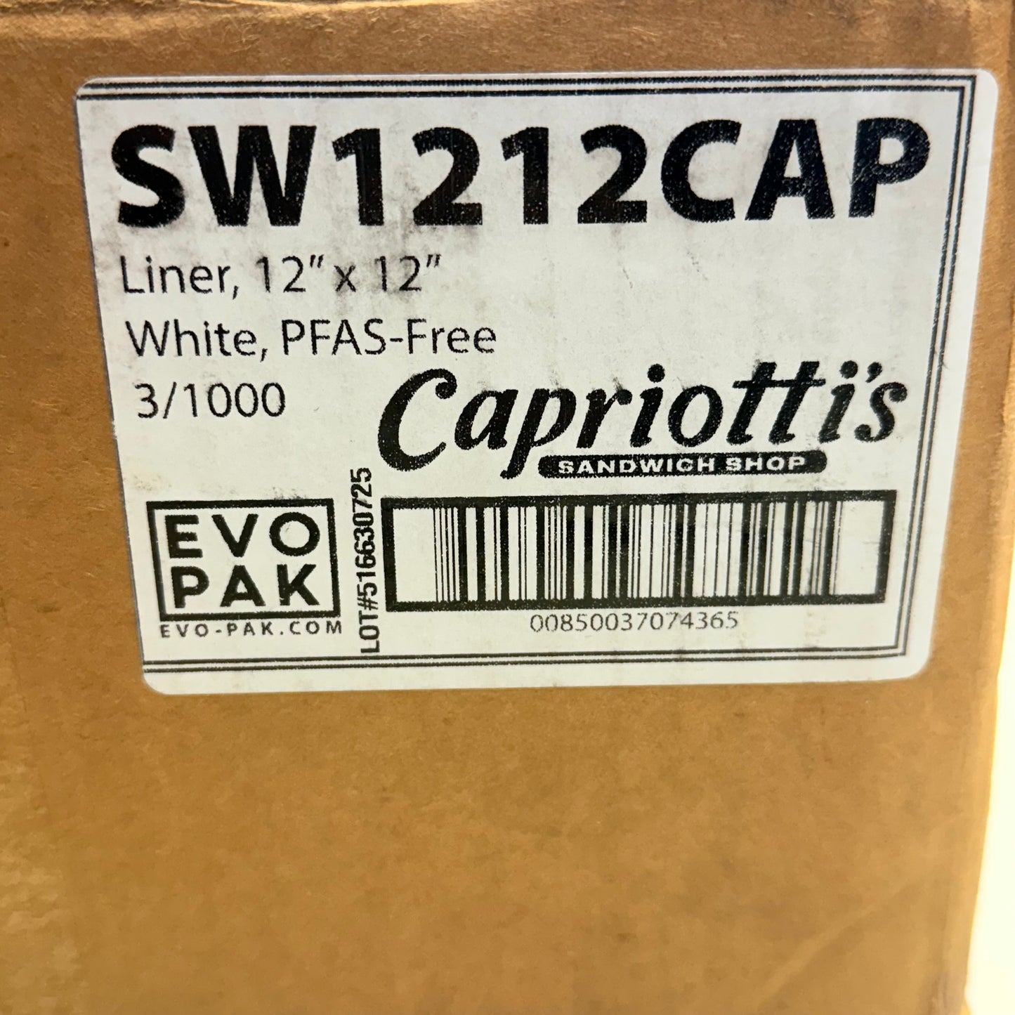 ZA@ CAPRIOTTI'S (3000 PACK) RESTAURANT Sandwich Wraps 12" x 12" WHITE/BLACK B