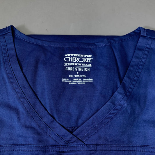 CHEROKEE Modern Classic Scrubs Top Core Stretch Women's SZ 2 XL Navy 4727