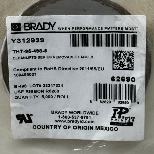 BRADY Vinyl Cloth Printer Labels THT-95-498-5 5,000/a Roll White