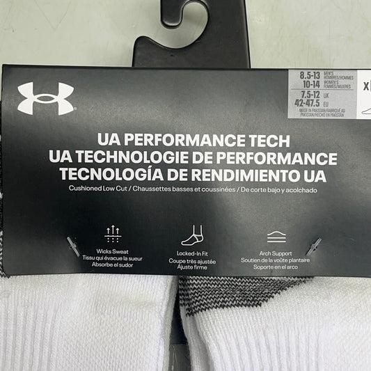 UNDER ARMOUR (6 PACK) Performance Tech No-Show Socks Unisex Sz L White 1386244