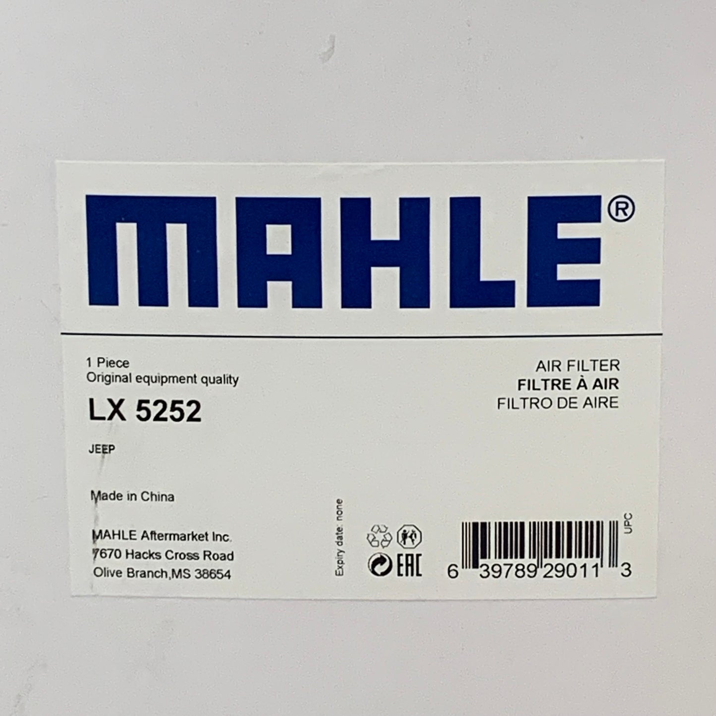 MAHLE Air Filter For Jeep LX5252