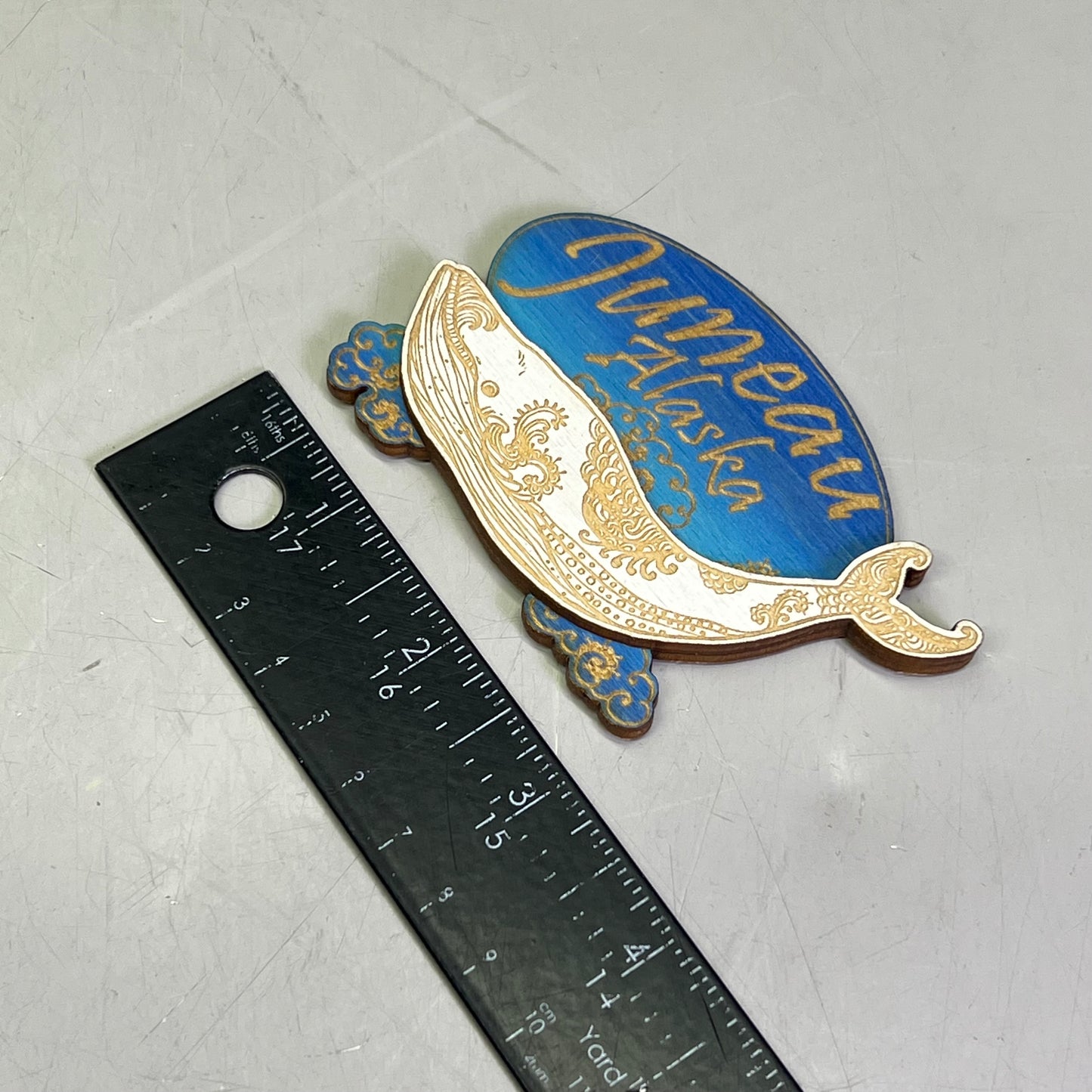 Z@ (2 PACK) Paisley Whale Laser Cut Wood Magnet Souvenir JUNEAU, AK Made In USA