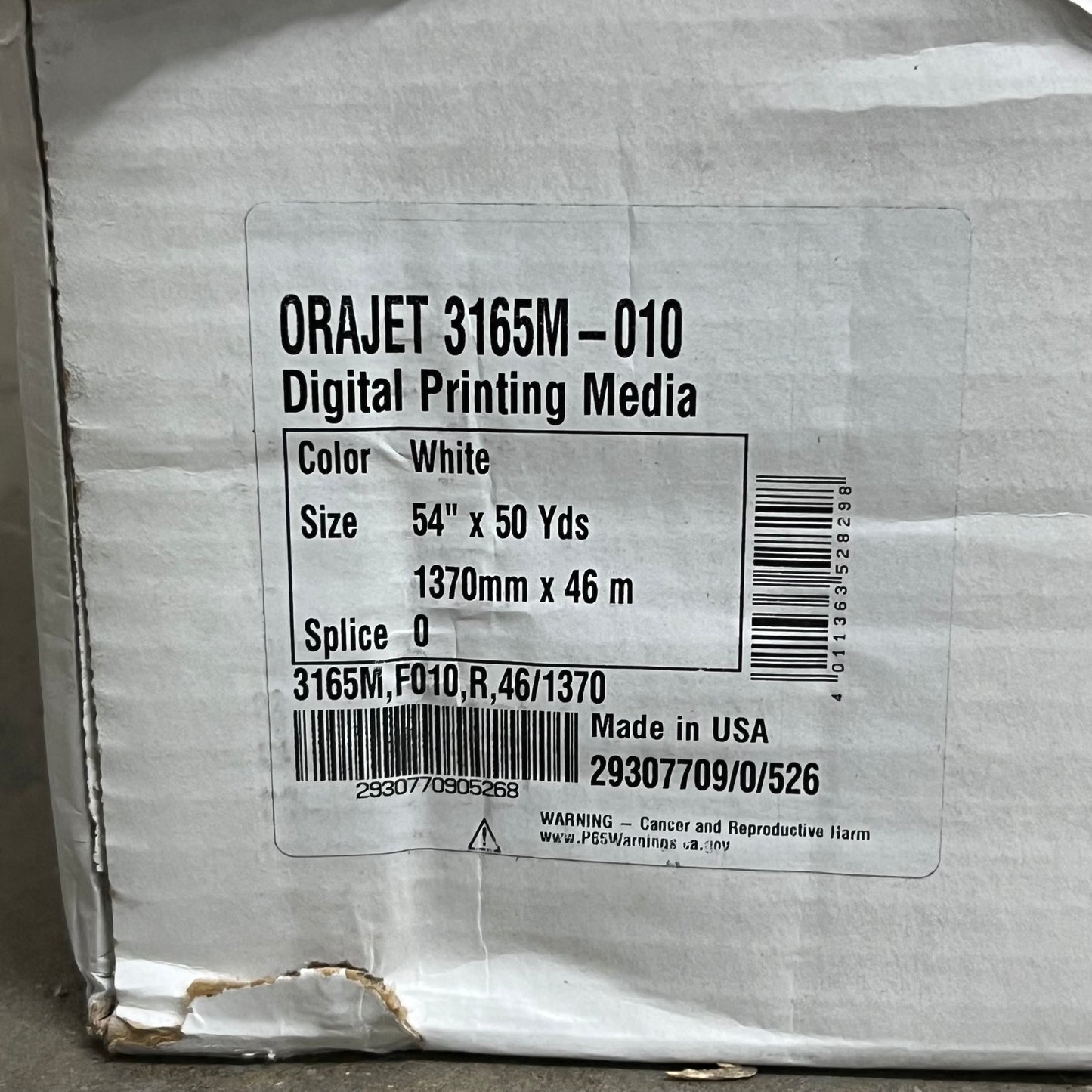 ORAFOL Orajet Printable Vinyl Roll 54” X 50 Yds Matte White 3165M-010