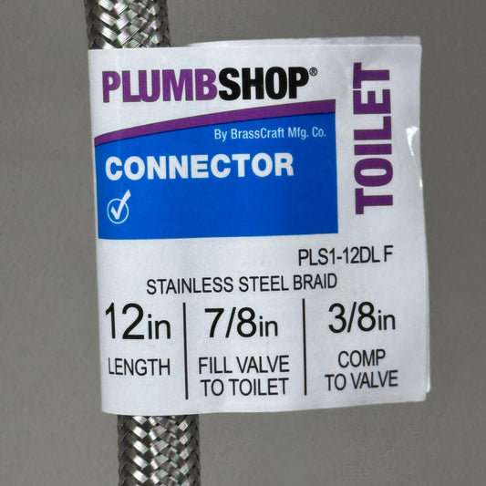 ZA@ PLUMBSHOP 3/8 in x 7/8 in x 12 in. Braided Stainless Steel Toilet Supply Line A