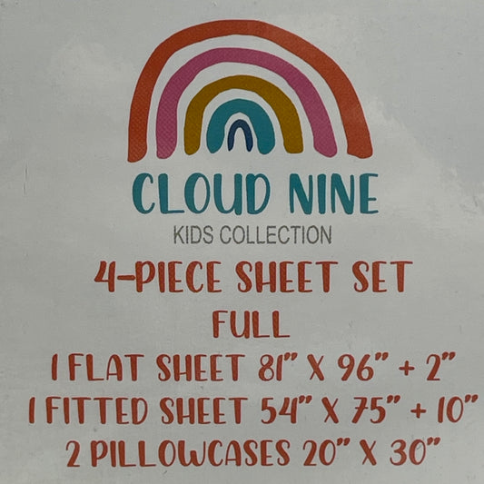 CLOUD NINE Kids Collection 4-Piece Sheet Set Full Flat Fitted Pillowcases Pink