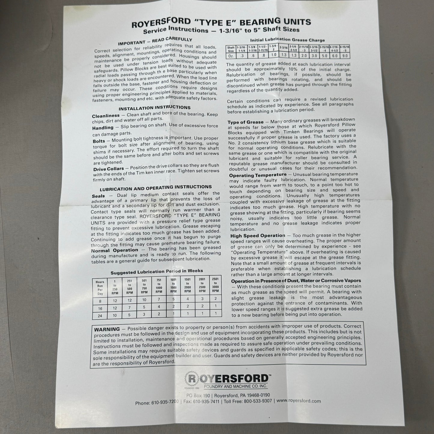 ROYERSFORD Type E Piloted Flange Bearings 4" Non-Expansion Blue 20-06-0400