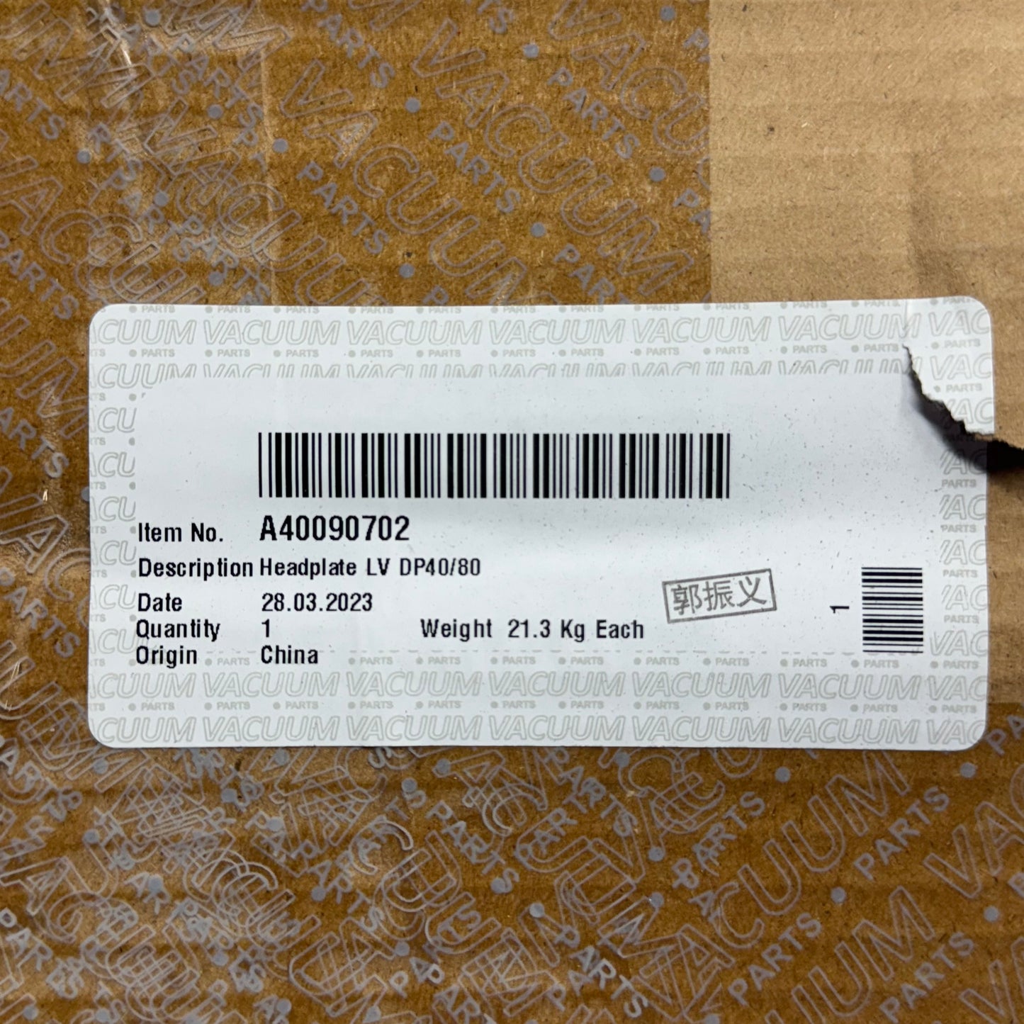 EDWARDS Headplate LV DP40/80 Sz 11.5" L x 9" W x 4.5" H Grey A40090702