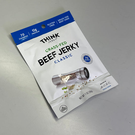 ZA@ THINK (10 PACK) Gluten Free Grass Fed Classic Flavor Beef Jerky 1 Oz BB 12/26 J