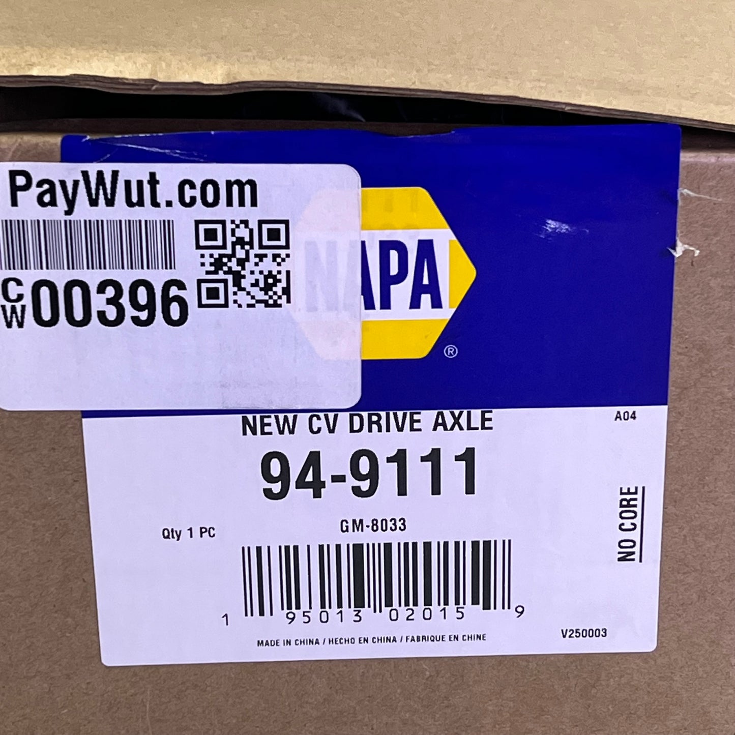 NAPA Steel CV Drive Axle For Cadillac, Chevrolet & GMC Vehicle Models 94-9111