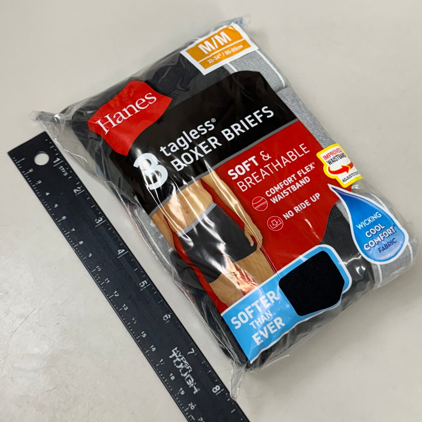 HANES (3 PACK!) Men's Cool Comfort Boxer Briefs Sz M 32-34" Black/Grey 2349A3