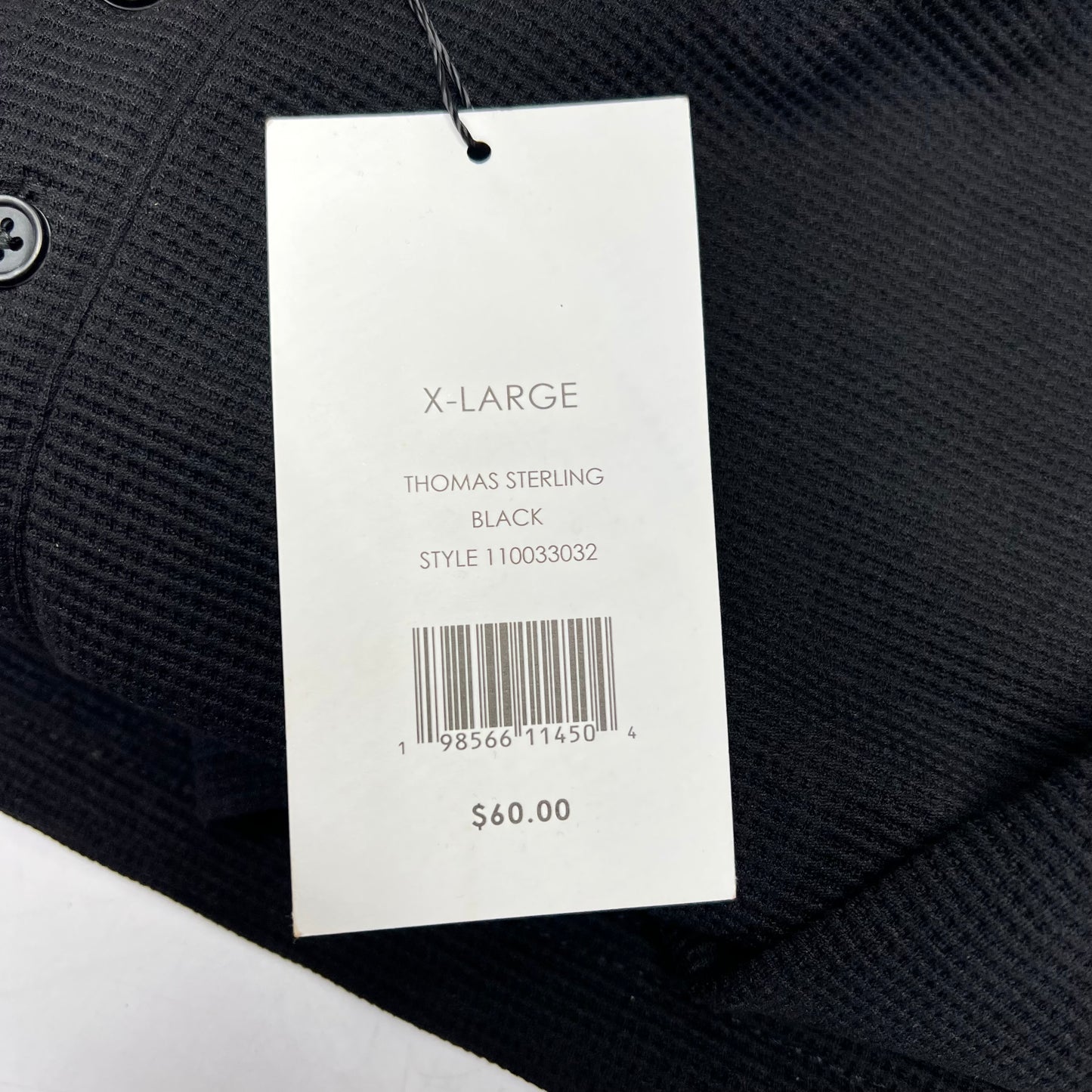 THOMAS STERLING Half Button Soft Waffle Knit Long Sleeve Men's Sz XL Black