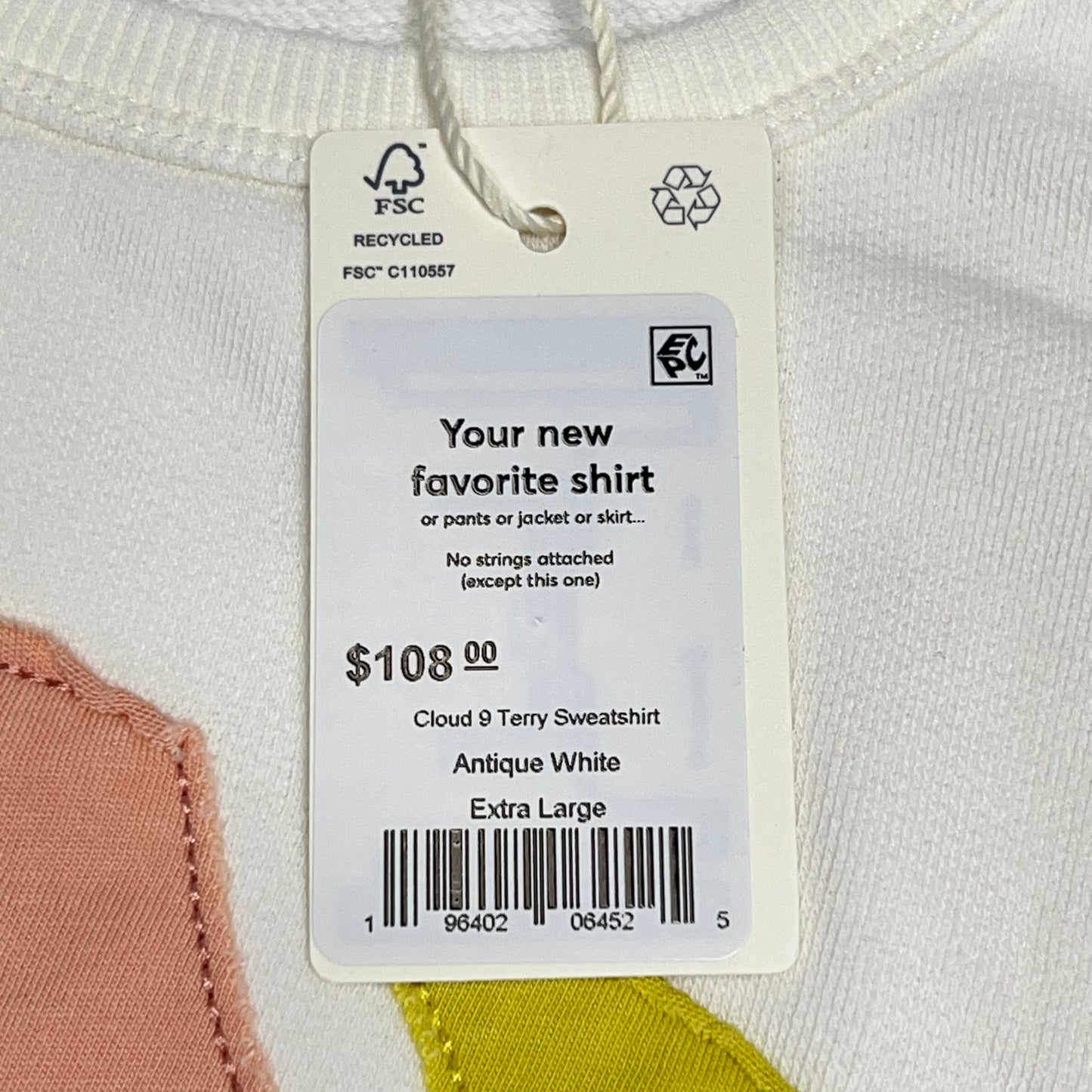 CLOUD 9 Terry Sweatshirt California Inspired Women's Sz XL Antique White