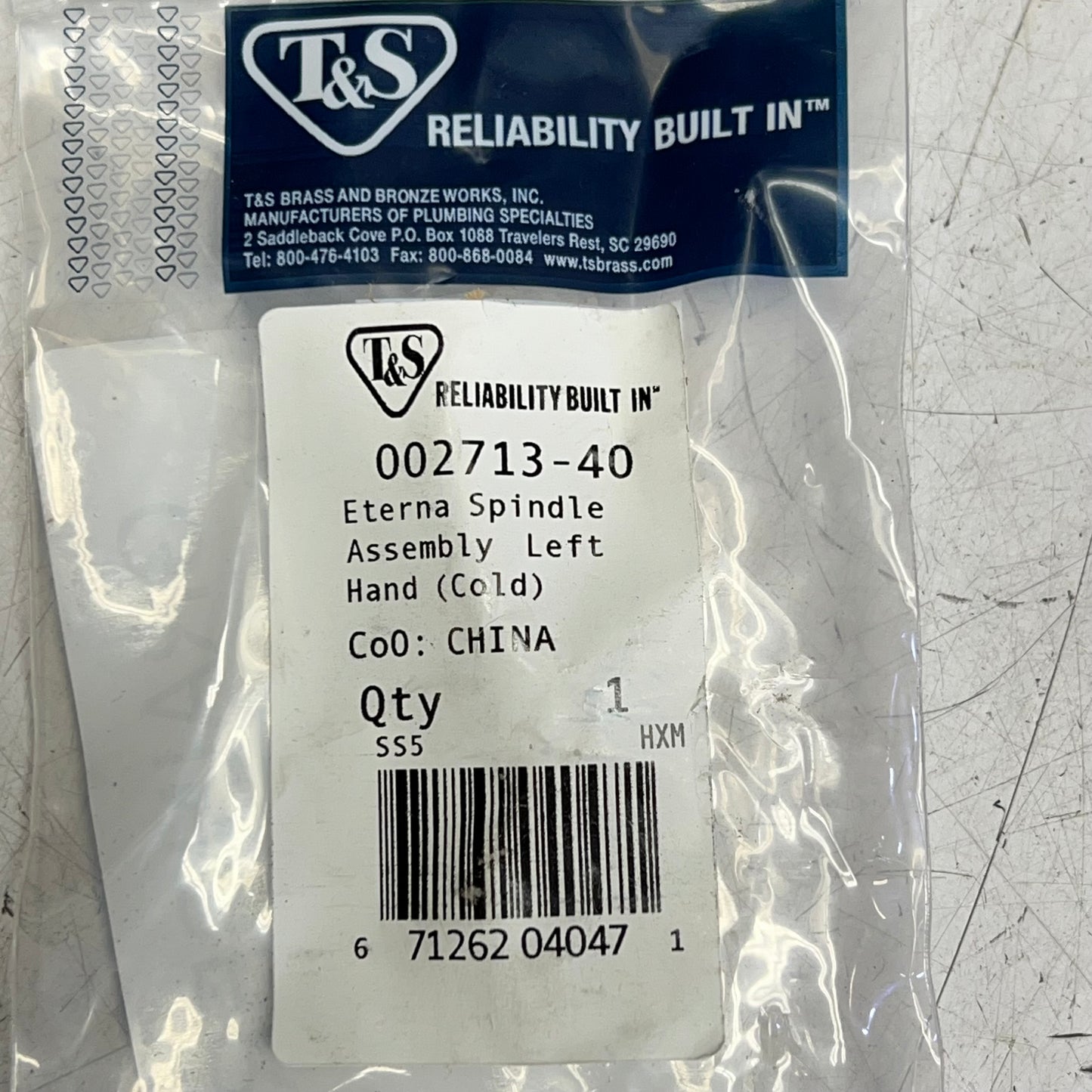 T & S Eterna Spindle Assembly Left Hand (cold) Lever W/ Screw Chrome 002713-040