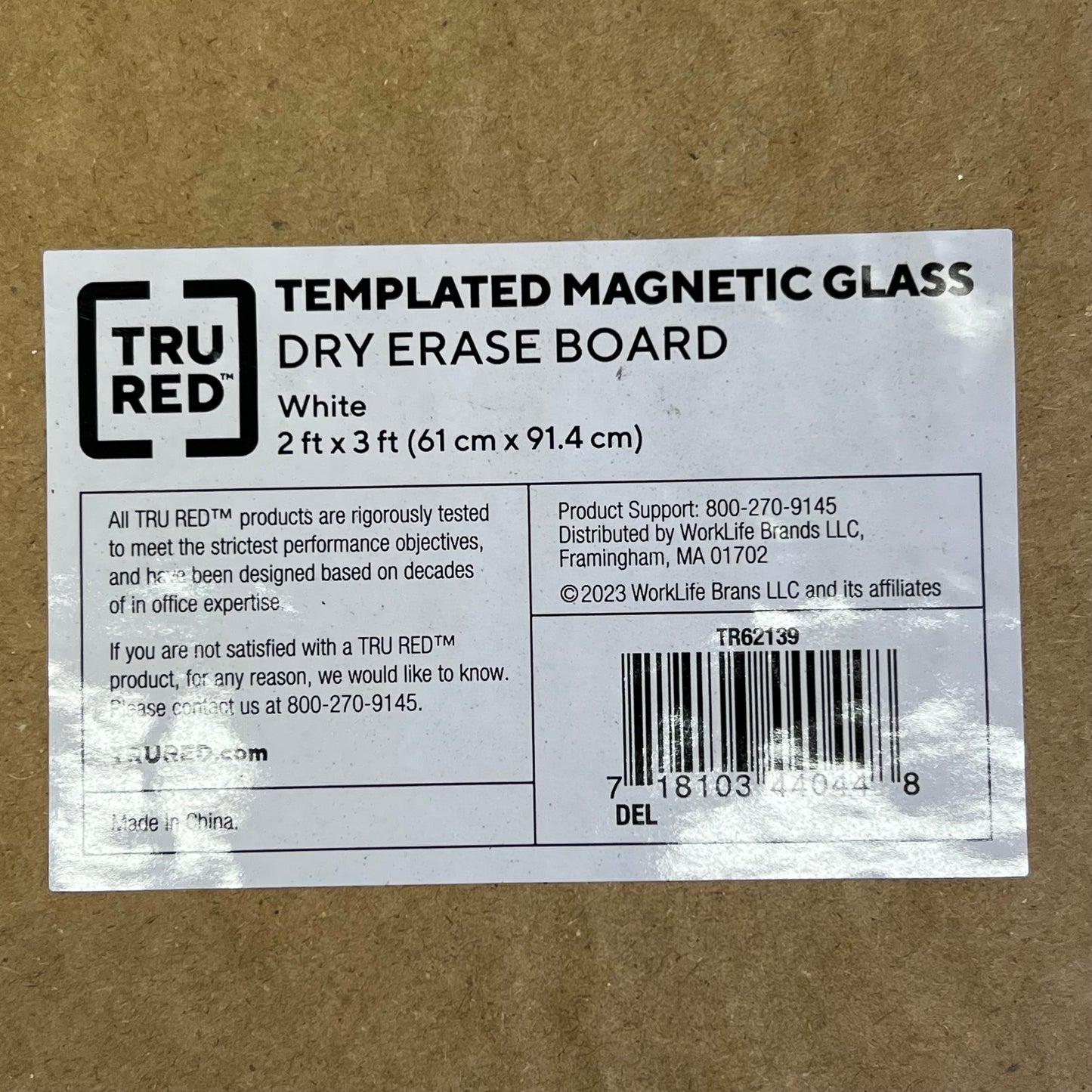TRU RED Glass Templated Magnetic Glass Dry-Erase Whiteboard 3'x2' White TR62139