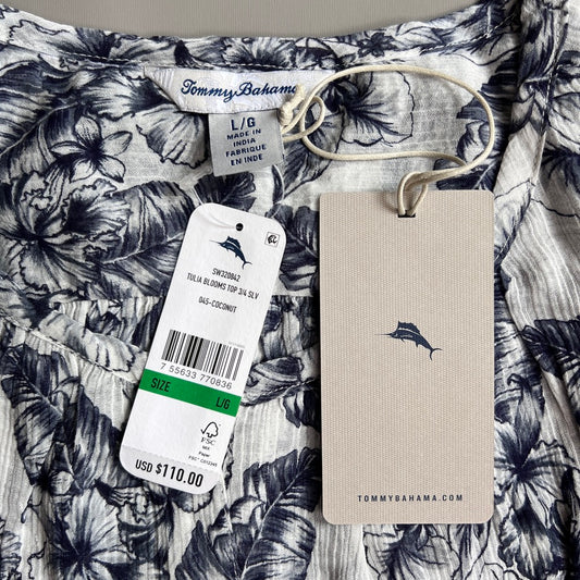 TOMMY BAHAMA Women's Tulia Blooms Top 3/4 Sleeve Coconut Size L (New)