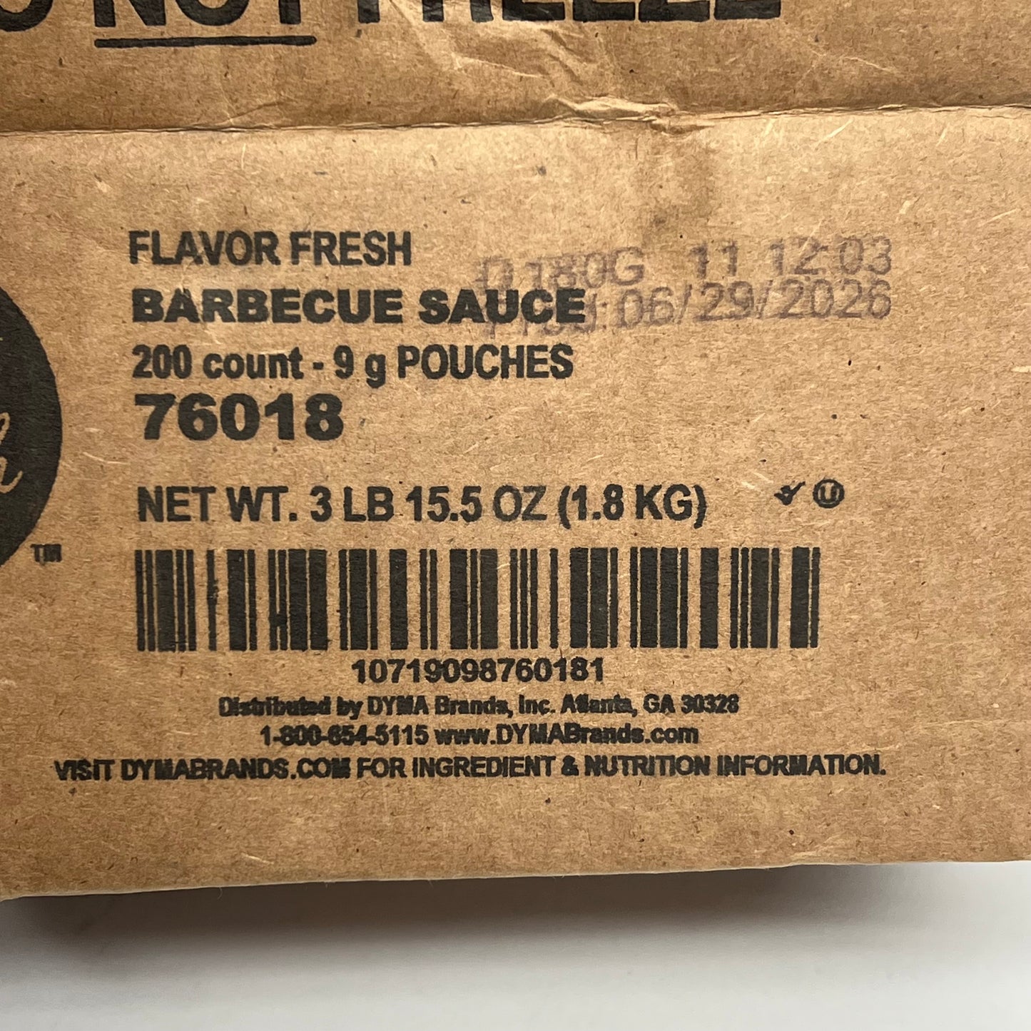 ZA@ FLAVOR FRESH (200 PACK) Individually Packaged Barbecue Sauce 9G BB 06/26