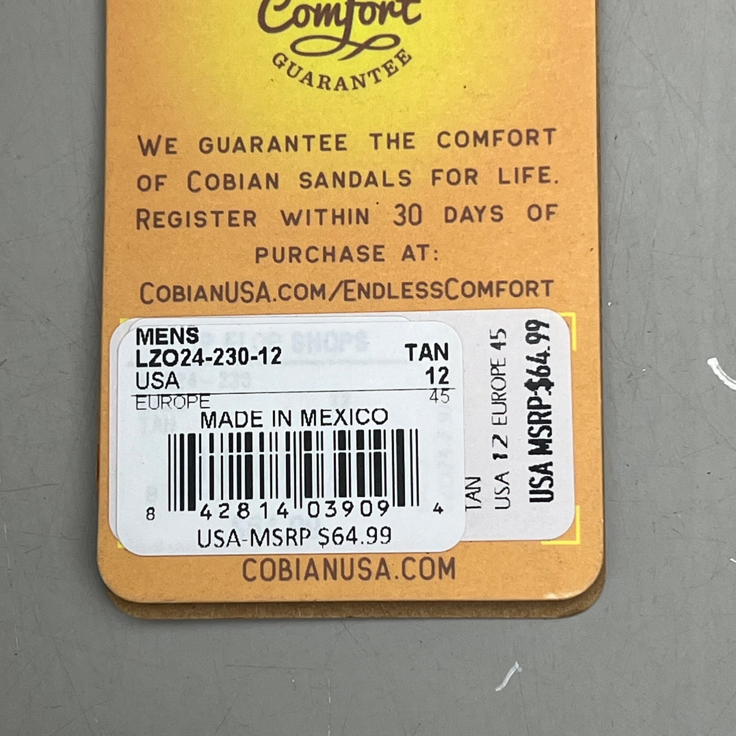 COBIAN Lazo Premium Leather Sandals Men's Sz 12 EU 45 Tan LZO-24-230-12