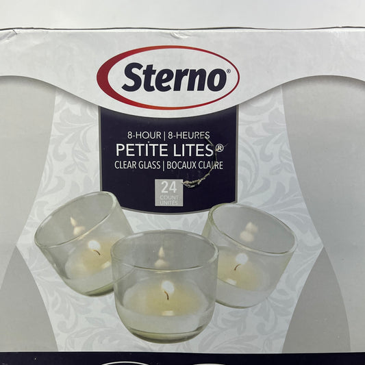 STERNO (24 PACK) Petite Lites Glass Candles 8 Hours Clear/White 40114