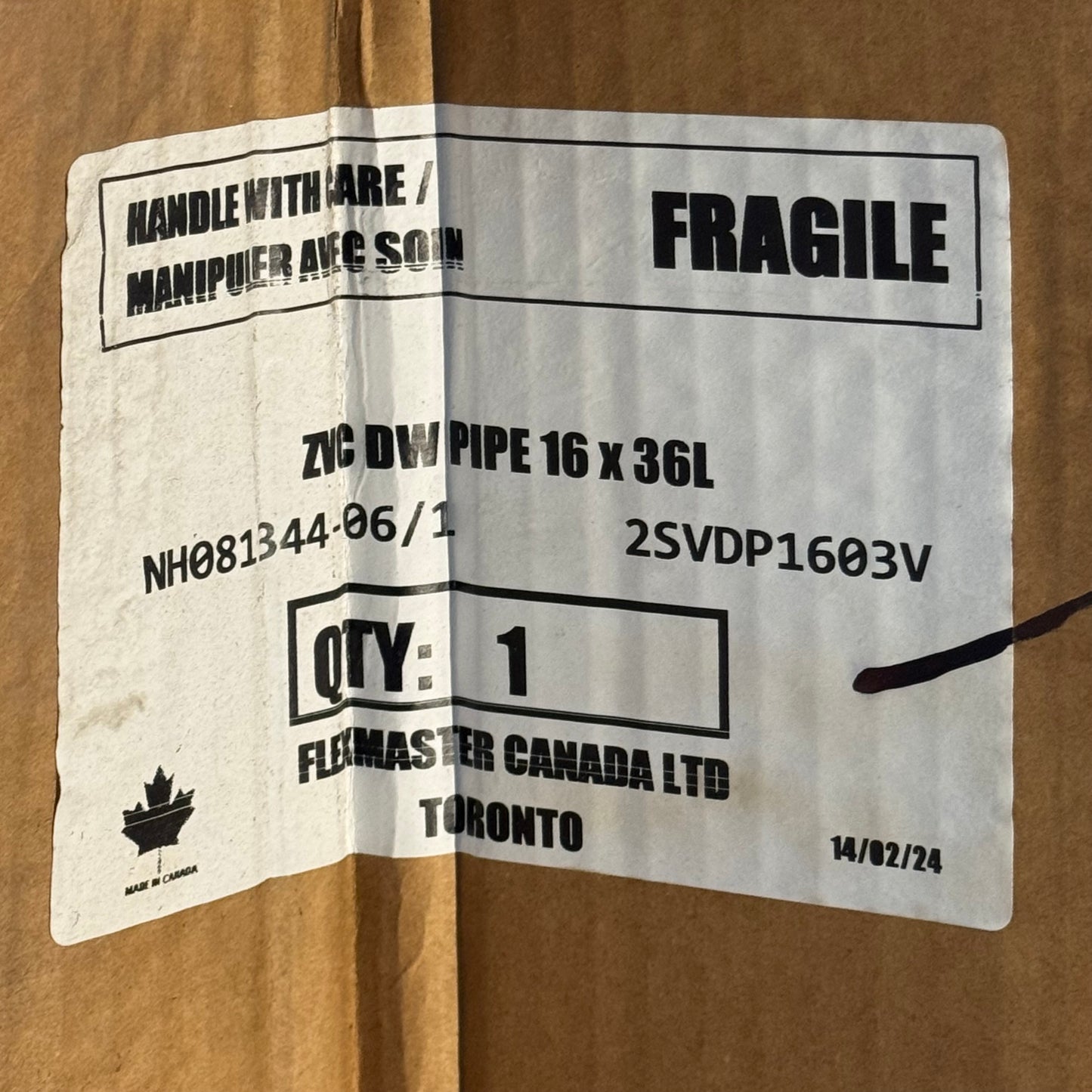 FLEXMASTER CANADA LTD Z-Vent Double Wall Pipe Sz 16" x 36"L 2SVDP1603V (New Other, Distressed Box)