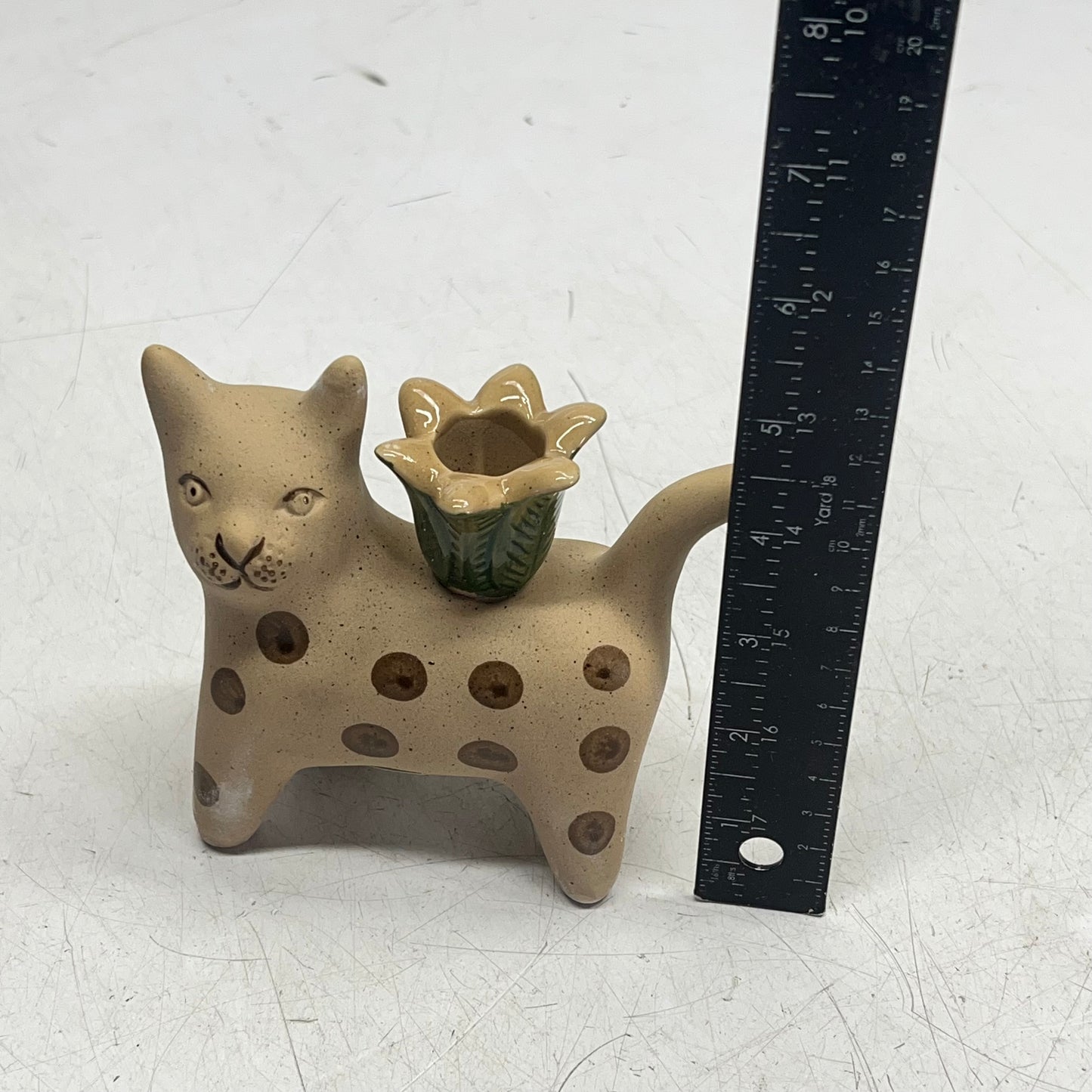 CREATIVE CO OP (2 PACK) Hand Painted Stoneware Cat Taper Holder 4" DF769|5A