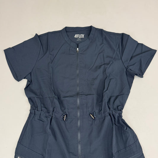 GREEN TOWN 4 Flex Scrubs Jumpsuit Cinch In Waist Women's Sz L Pewter GFX-023AST