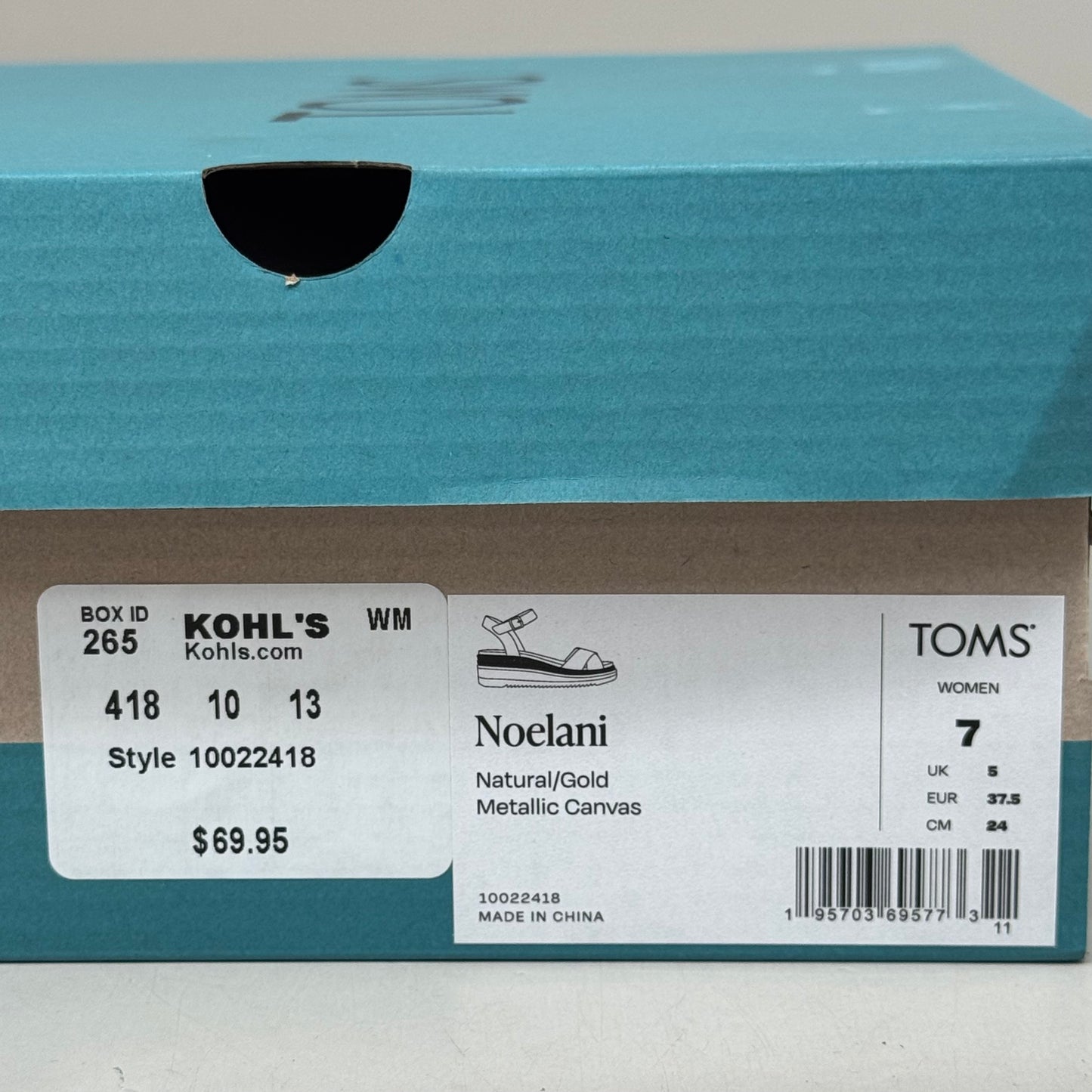 TOM'S Noelani Platform Wedge Sandals Women's Sz 7 EU37.5 Natural/Gold 10022418