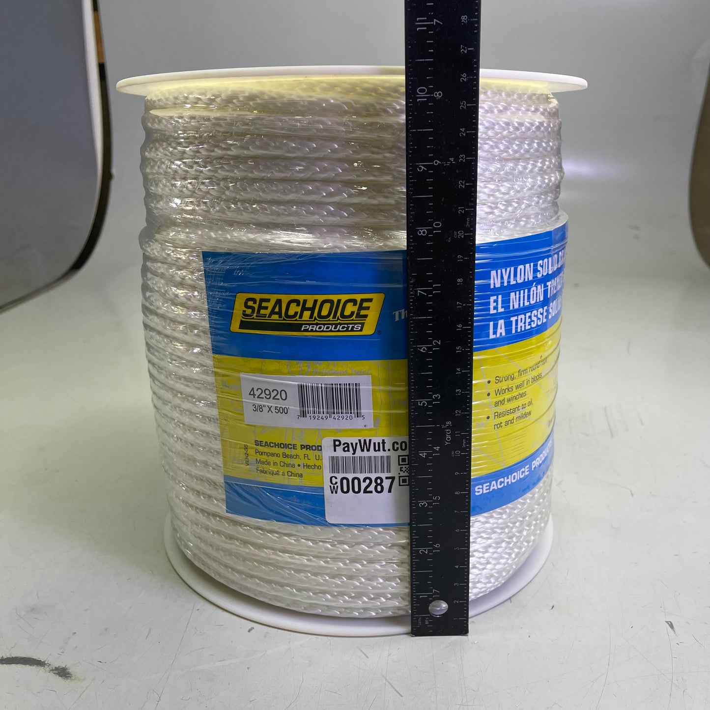 SEACHOICE Solid Braid Nylon Rope 3/8” x 500’ White 42920